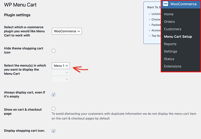 WP Menu Cart Icon Settings