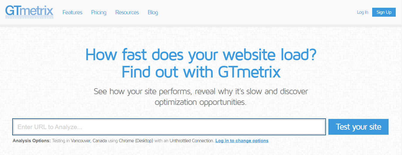 GTMetrix 速度測試主頁