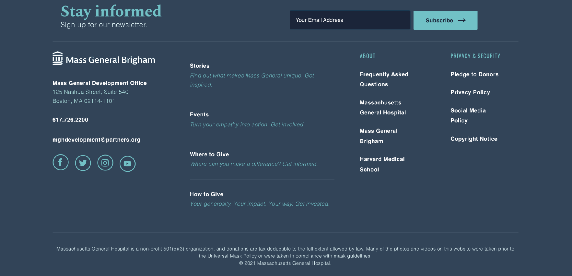 Footer Rumah Sakit Umum Massal dengan informasi kontak yang jelas