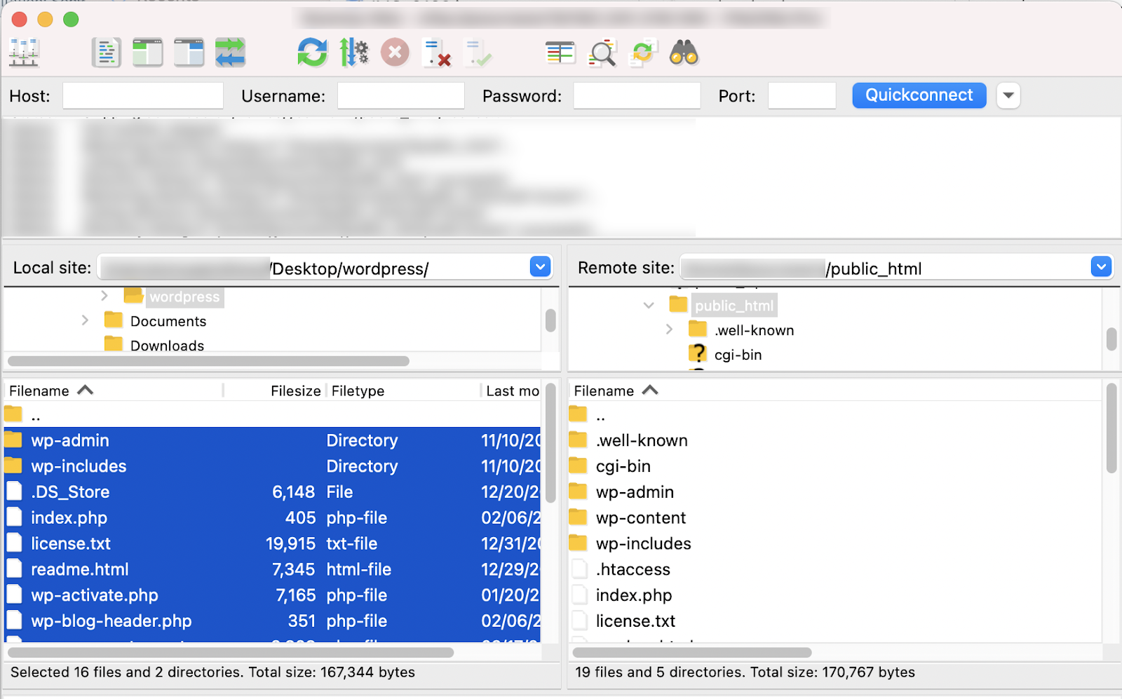 Filezillaでコンピューター上で強調表示されたファイル