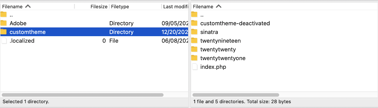 通过 SFTP 将自定义主题拖到 wp-content 文件夹中