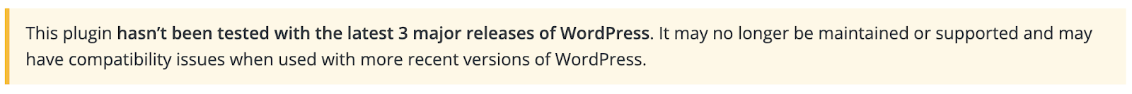 Aviso do WordPress sobre um plugin que não foi atualizado