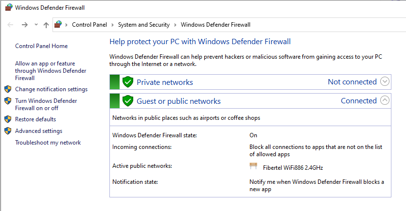 disattivare il firewall di Windows