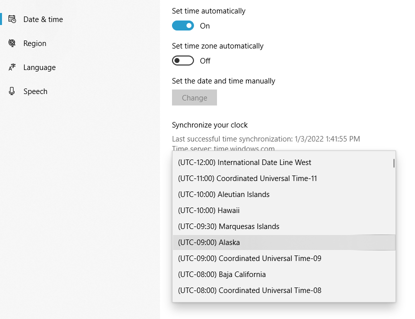 impostazione di data e ora su computer Windows