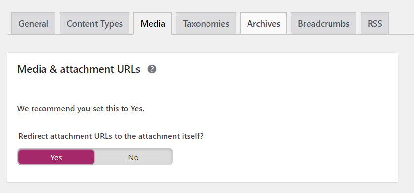 Pengaturan Yoast untuk media dan URL lampiran