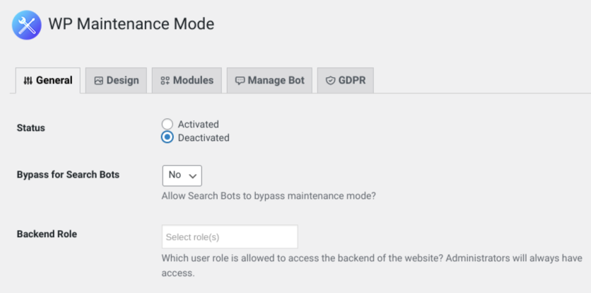 Plugin WP Maintenance Mode desativado