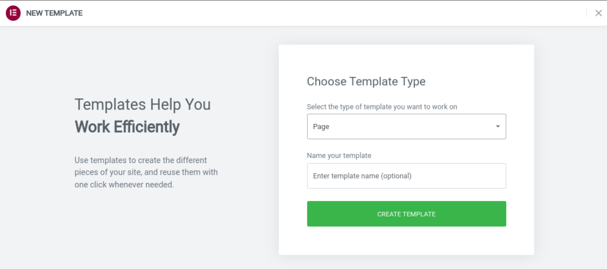 memilih template dengan Elementor