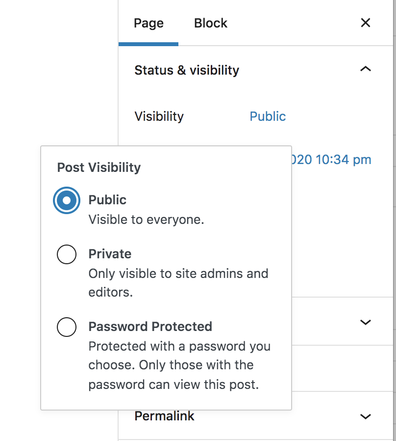 mengubah visibilitas halaman di WordPress