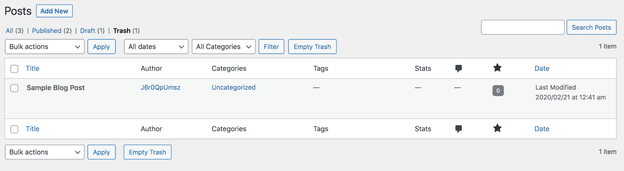 เปิดโฟลเดอร์ถังขยะในส่วนโพสต์ของ WordPress