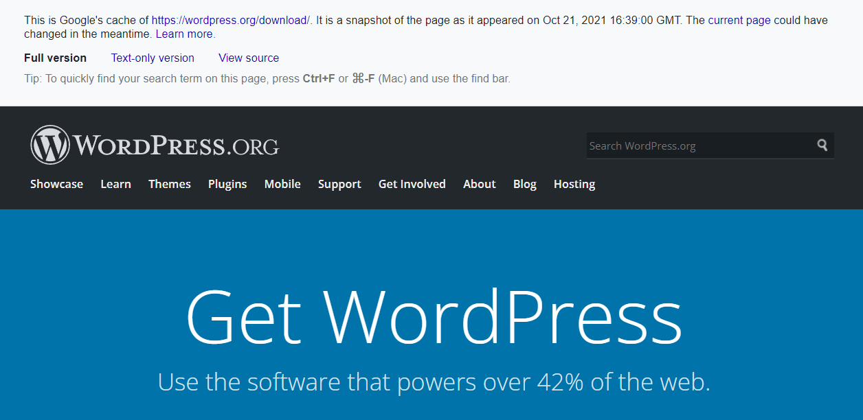 Googleキャッシュに表示されるWordPress.orgサイト