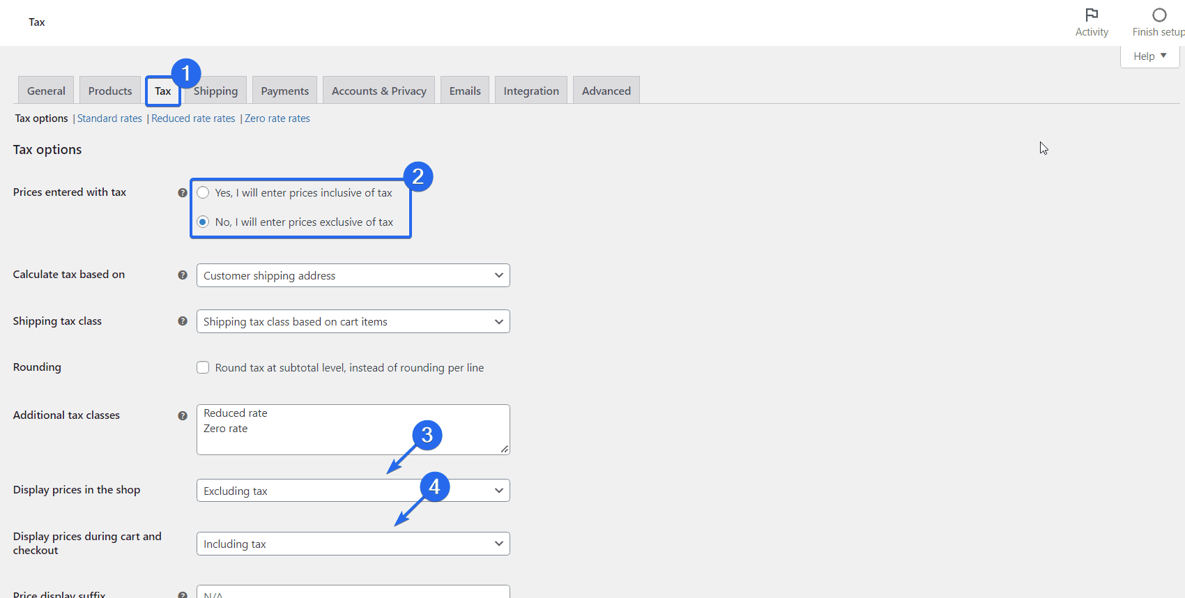 Configurer les options de taxe Woocommerce