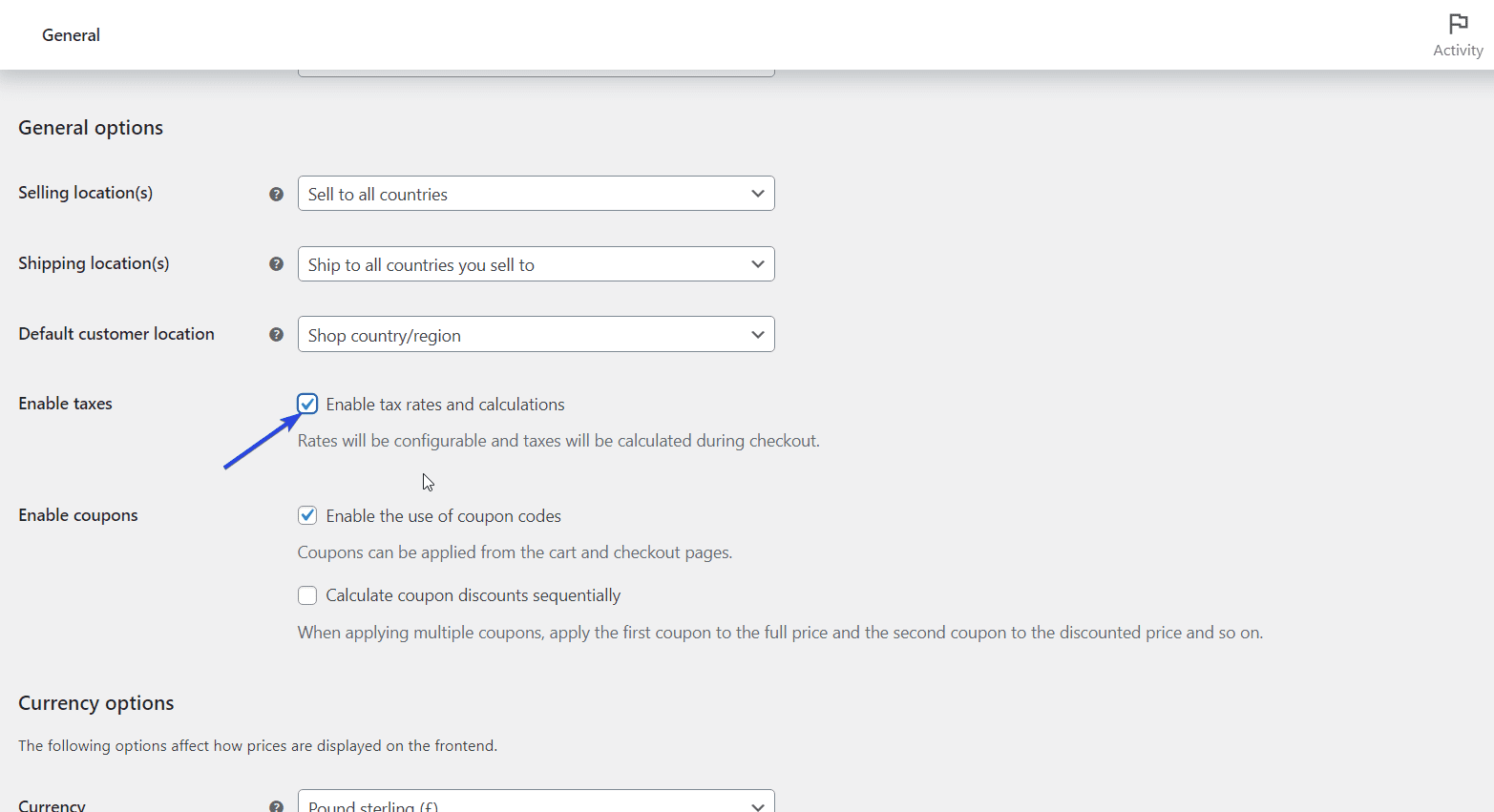 Options générales dans la page des paramètres WooCommerce