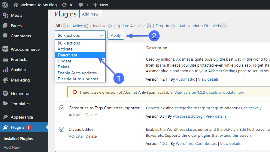 Désactivez tous les plugins pour corriger l'erreur