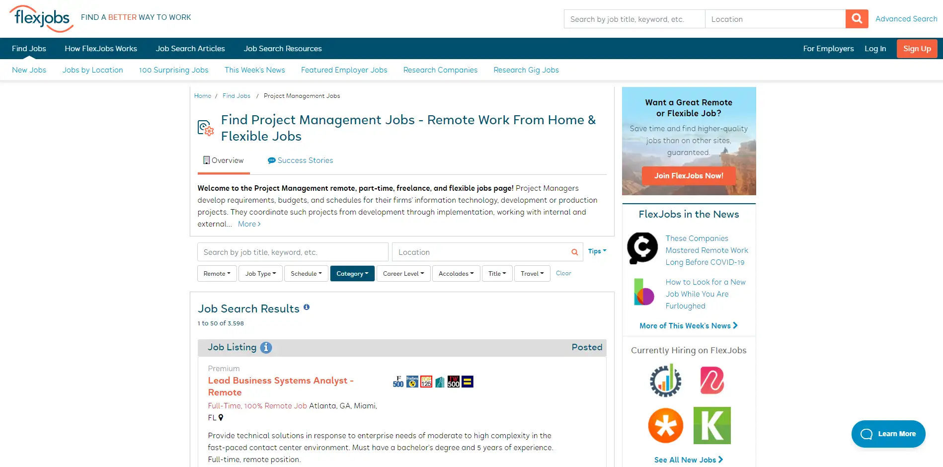 flexjobs - manager de proiect independent