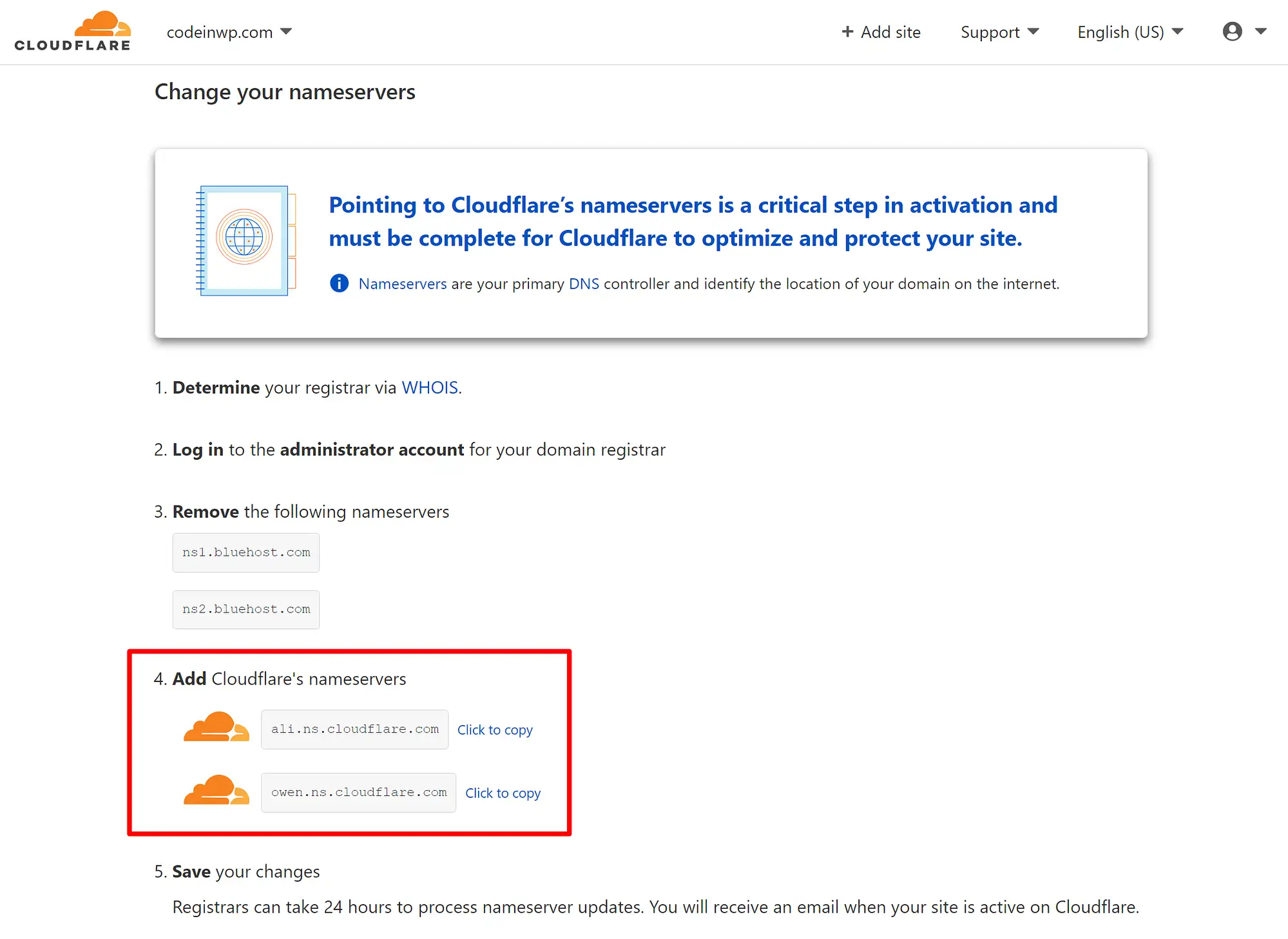 Contoh nameserver di Cloudflare