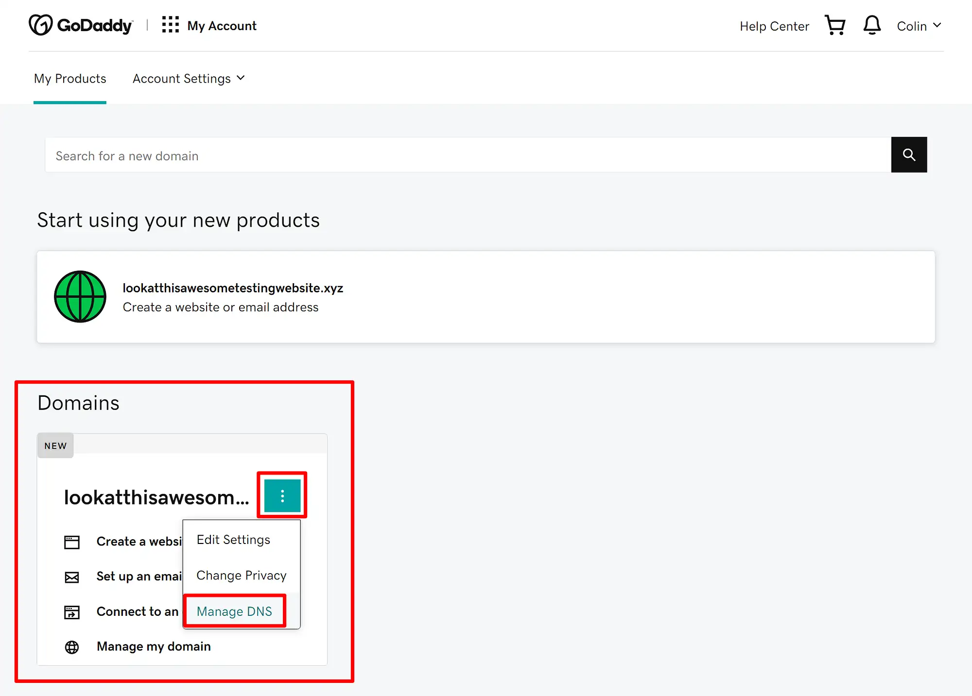 GoDaddyでDNS設定を開く方法