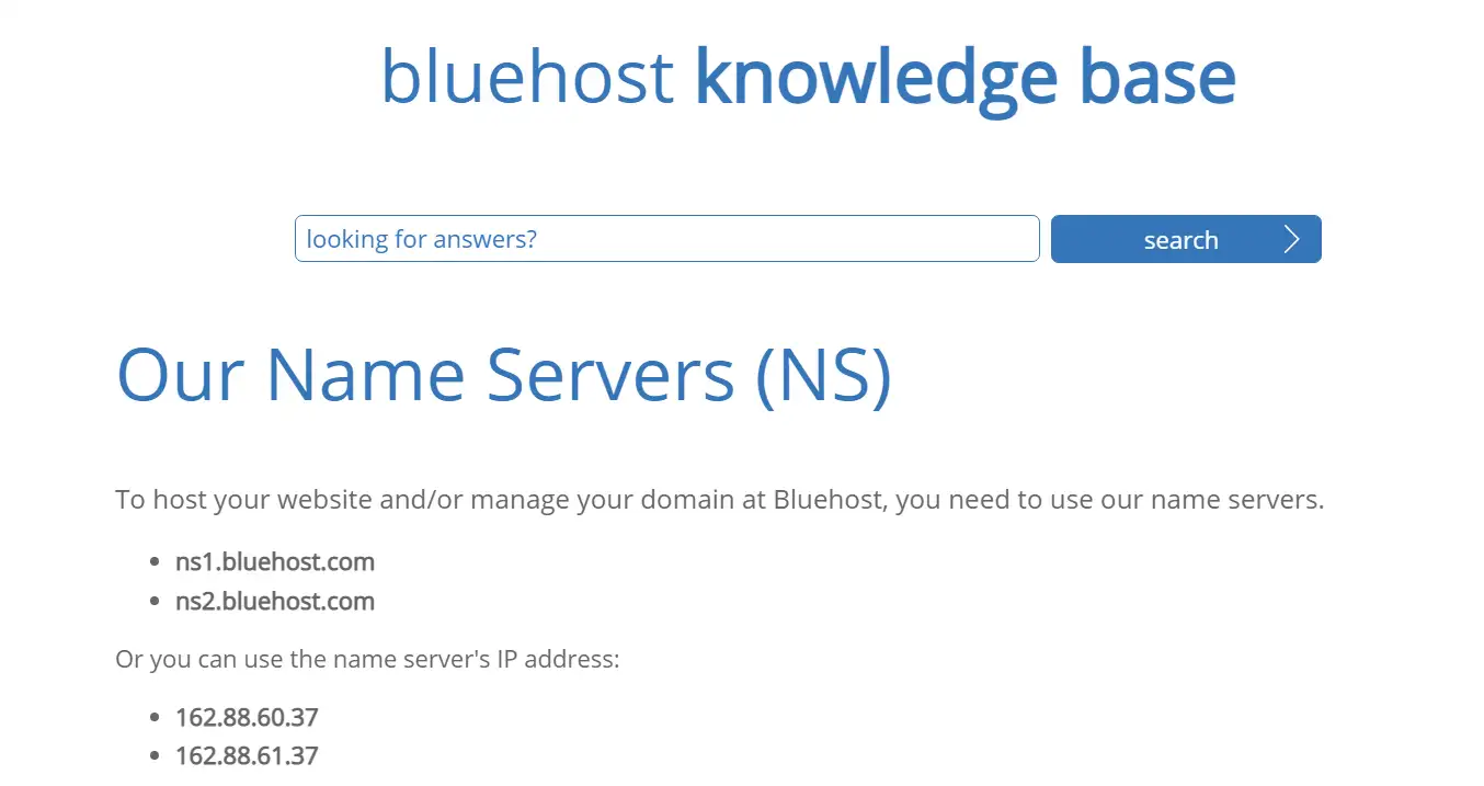 ตัวอย่างเนมเซิร์ฟเวอร์ที่ Bluehost