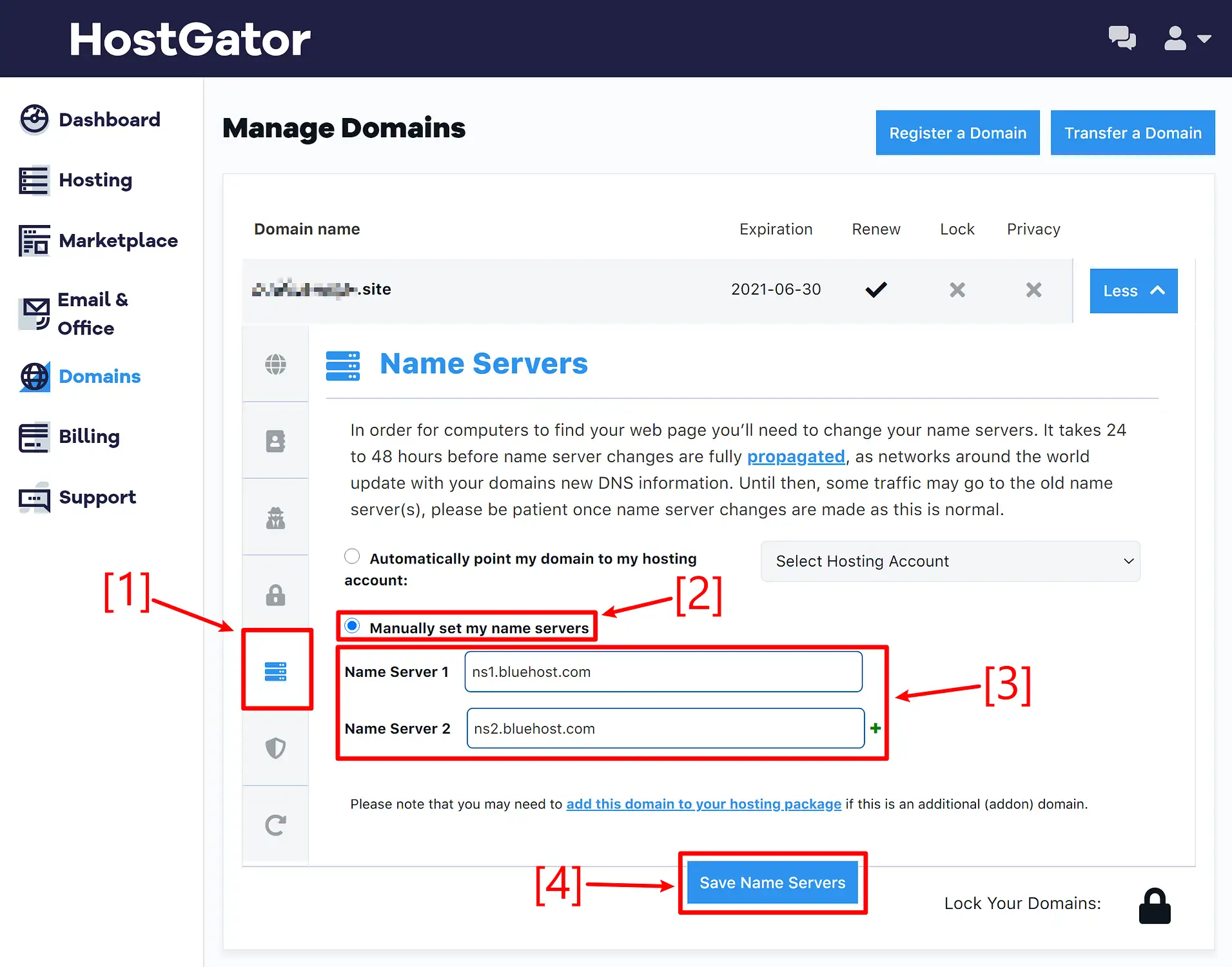 Comment changer de serveur de noms : HostGator