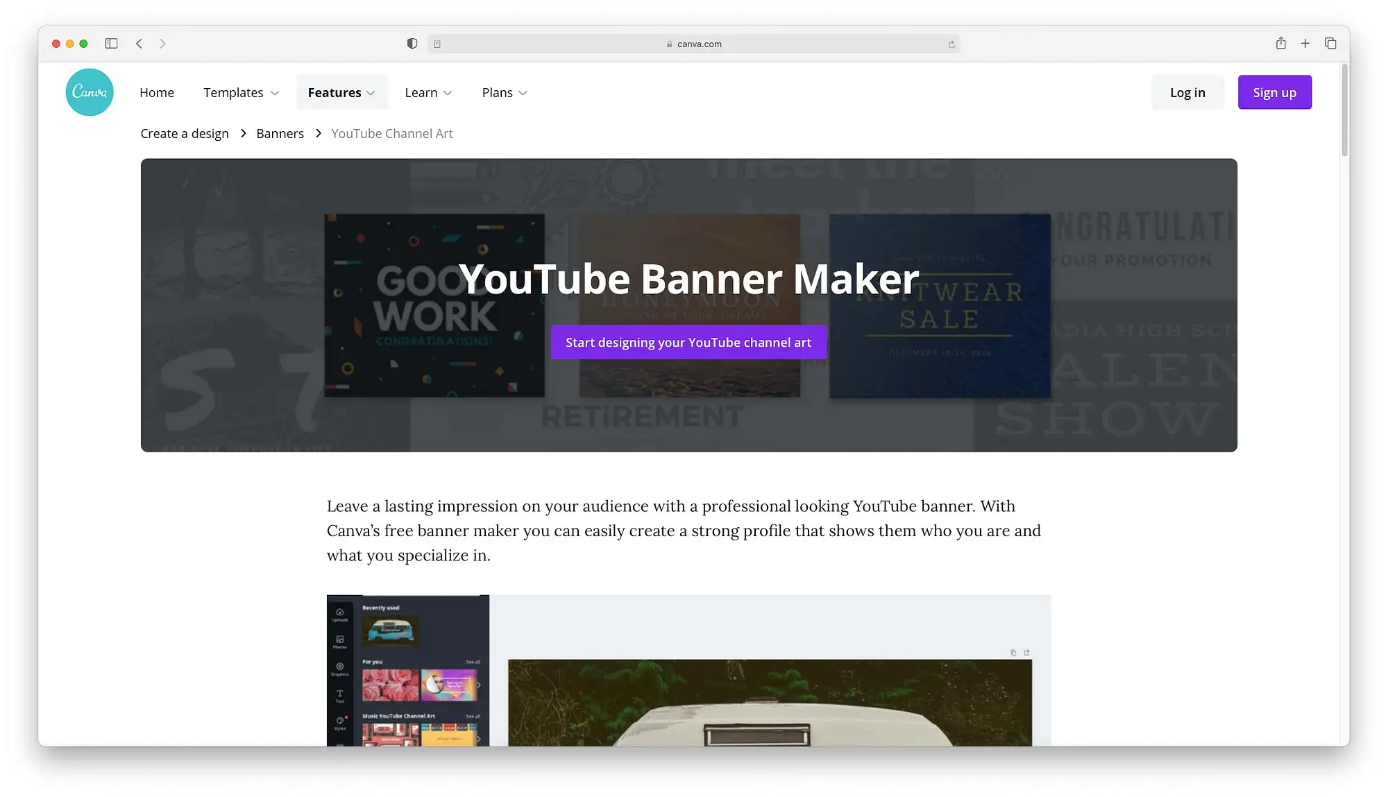 O Canva ainda é um dos melhores criadores de banners do YouTube disponíveis