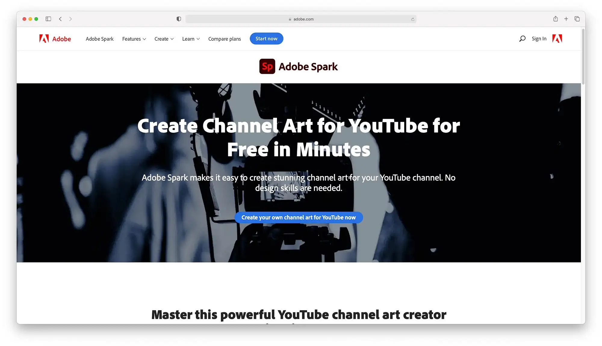 Adobe Spark สามารถใช้สร้างแบนเนอร์ YouTube ที่สวยงามได้