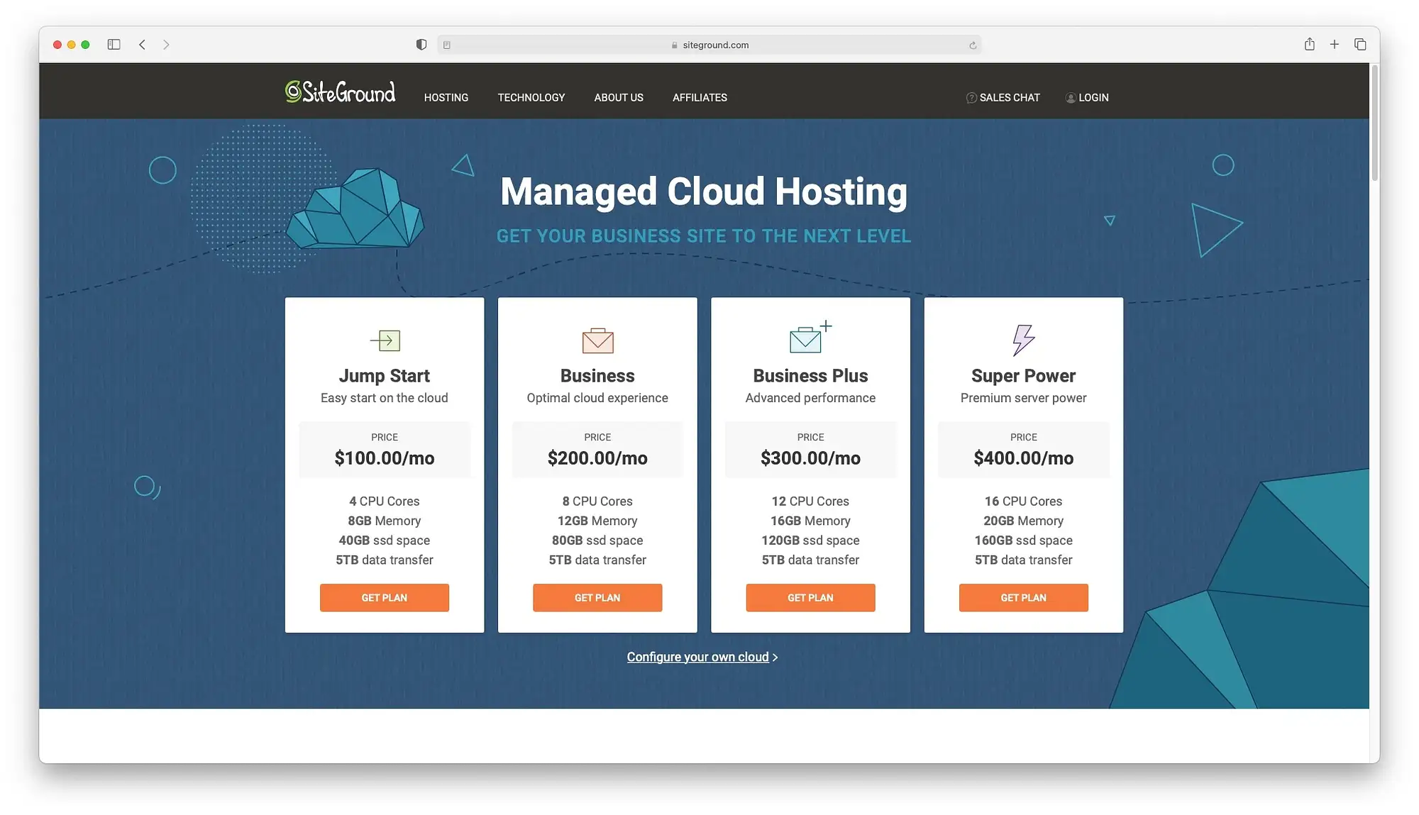 Che cos'è l'hosting web: i prezzi dell'hosting cloud di Siteground