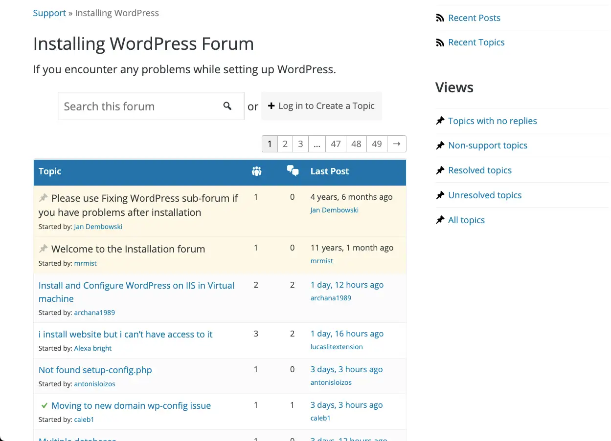 Forum dukungan WordPress