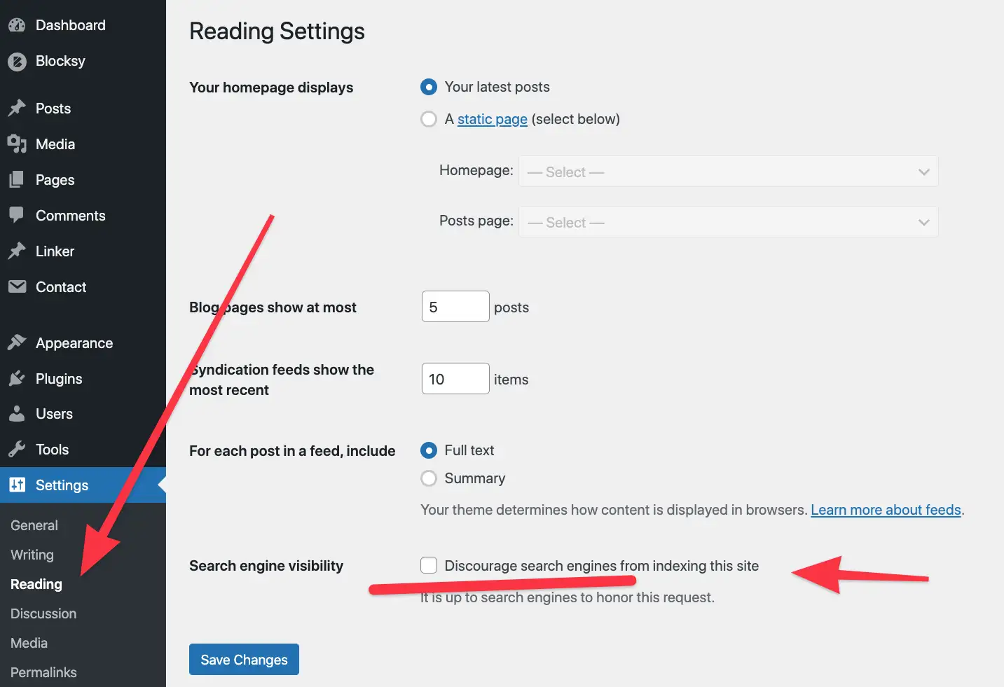 Configuración - Lectura - SEO