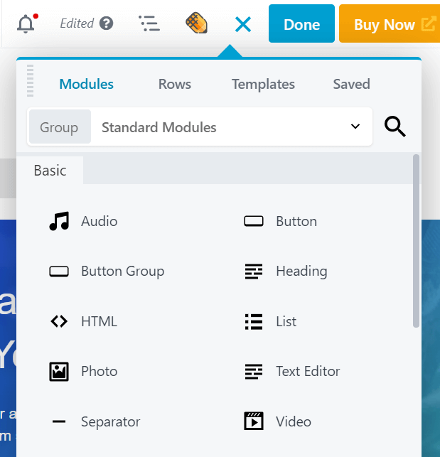 Un gros plan du menu du module.