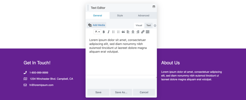 Editor de texto de Beaver Builder.