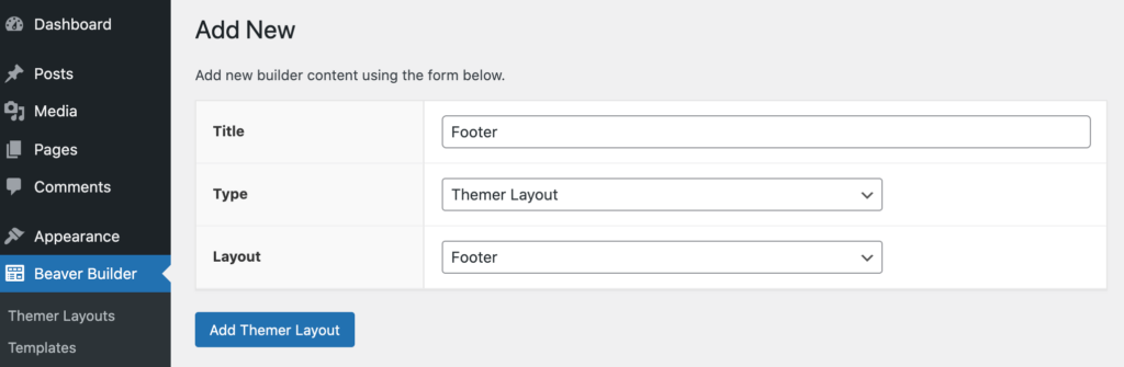 Шаблон нижнего колонтитула Themer Layout.