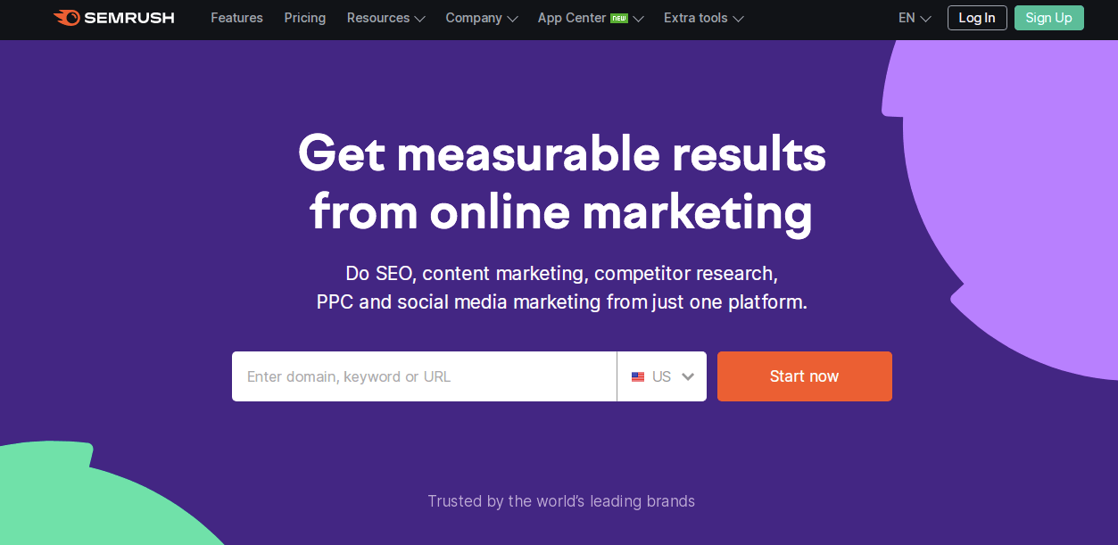 Page d'accueil de Semrush