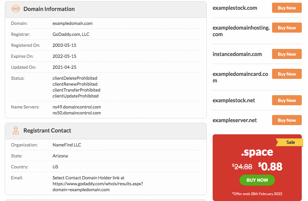 Resultados da pesquisa WHOIS