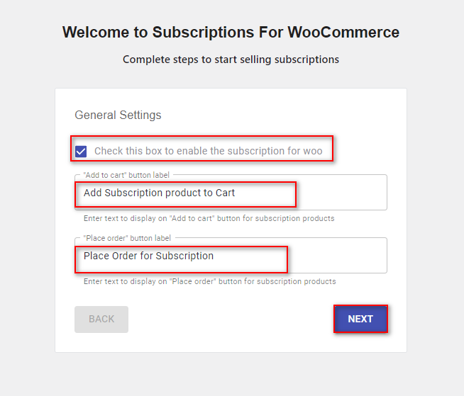 aggiungi prodotto in abbonamento woocommerce - impostazioni generali 1