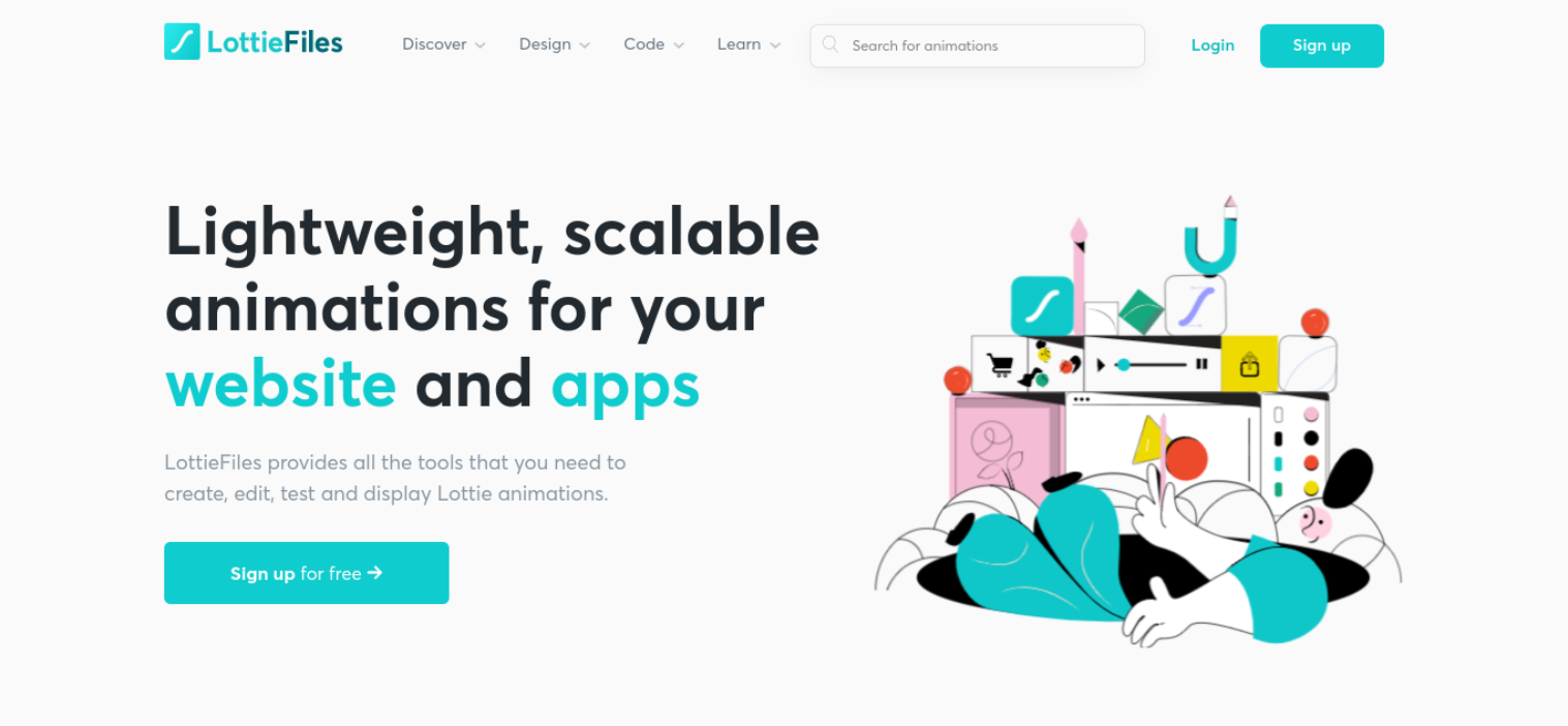 LottieFilesのWebサイト。