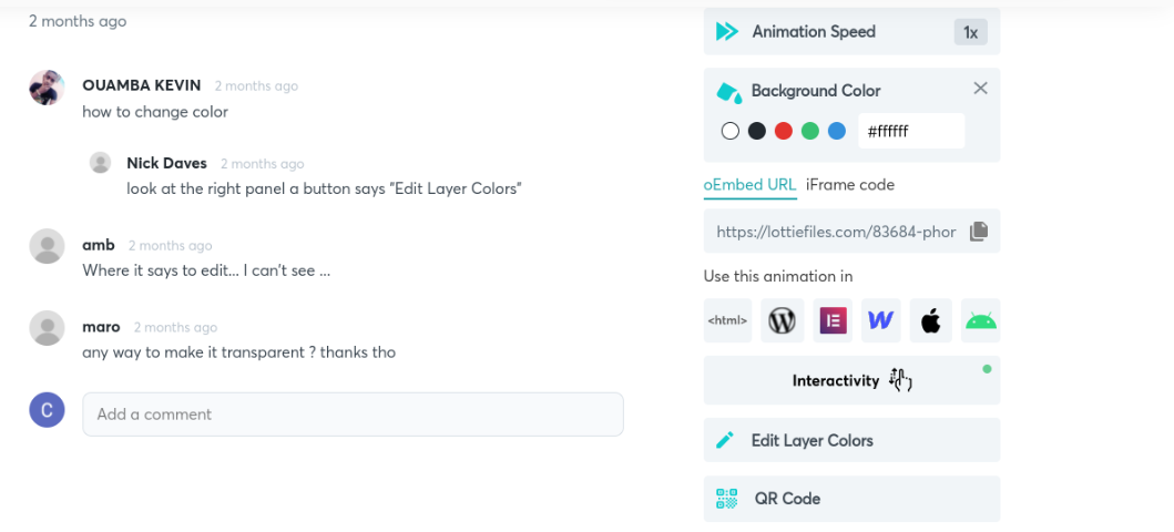 ตัวเลือกการปรับแต่งใน LottieFiles