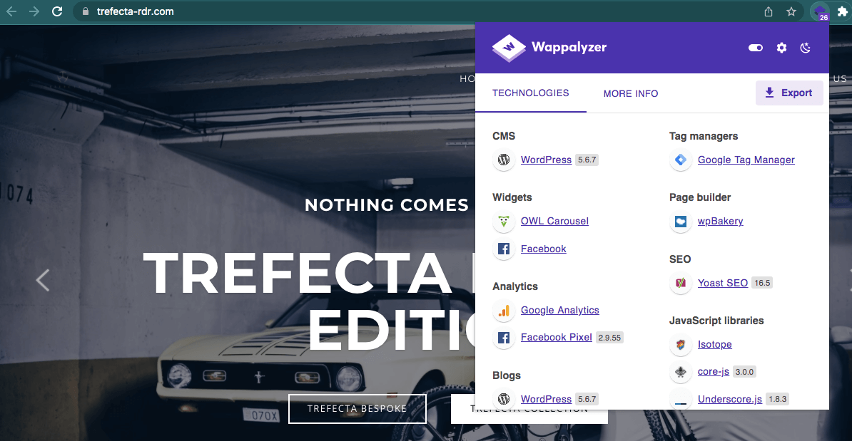 Результаты Wappalyzer