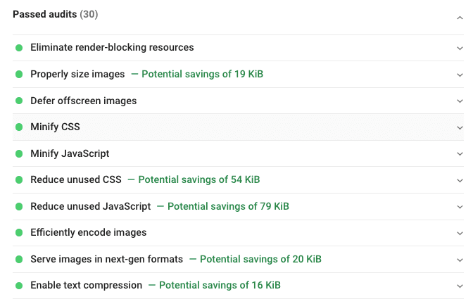 使用 WP Rocket 和 Imagify 後通過審核部分 - 來源：PSI