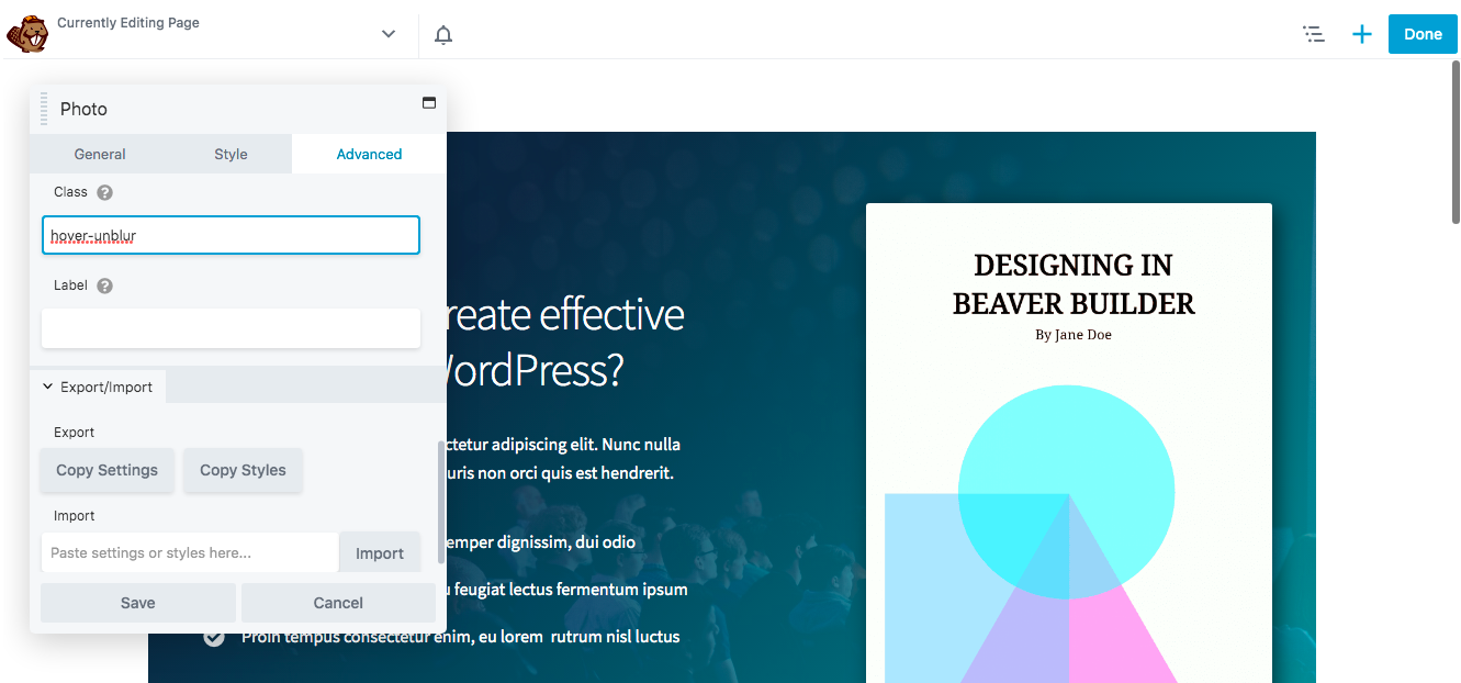 Adăugarea unei clase CSS cu efect de hover.