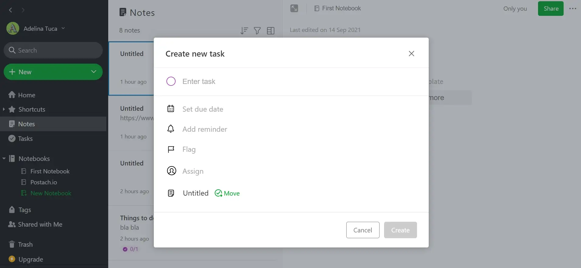 crear una tarea en Evernote