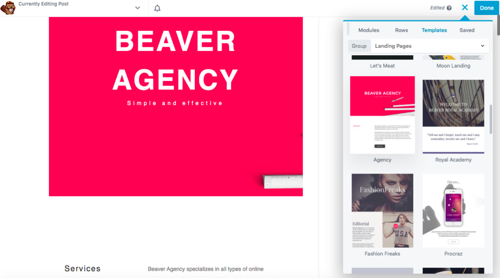 علامة التبويب قوالب Beaver Builder