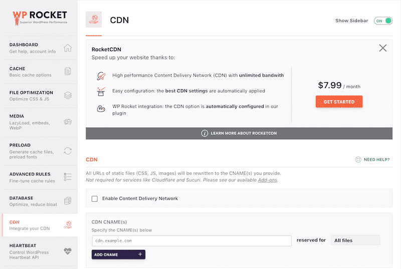 CDN sekmesi - WP Roket panosu