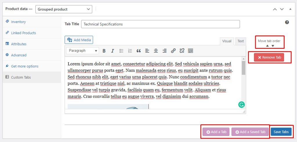 Dettagli per la scheda del prodotto WooCommerce personalizzato