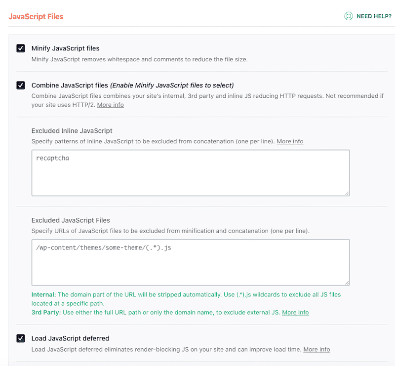 Registerkarte „Dateioptimierung“ – JS-Dateien