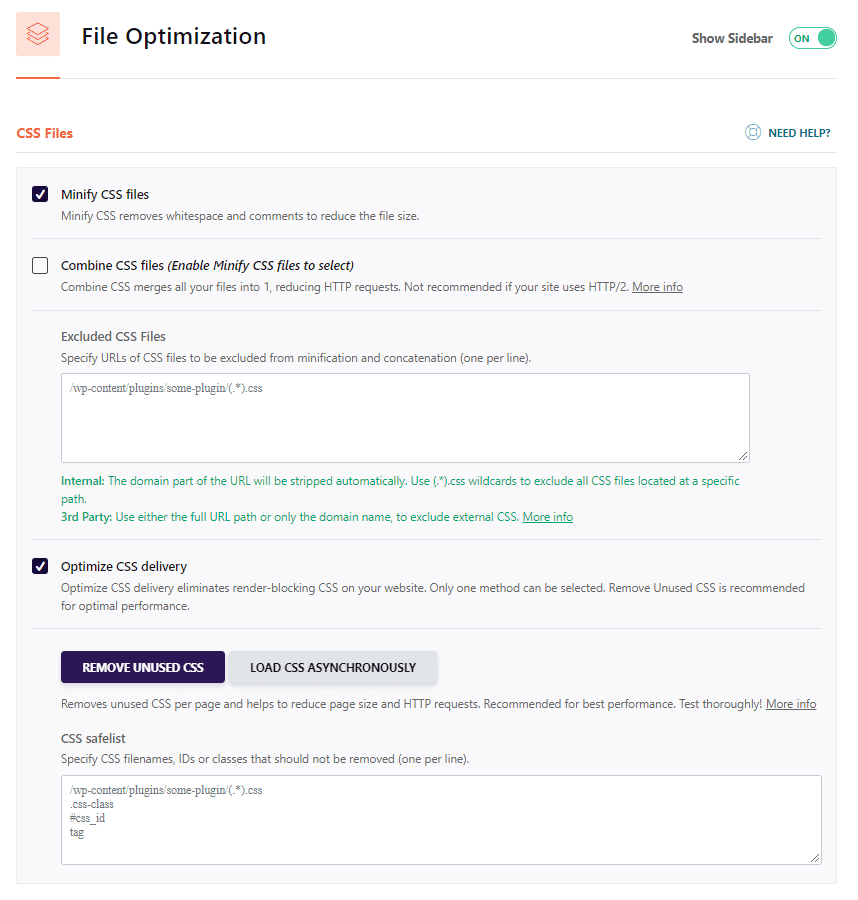 Registerkarte „Dateioptimierung“ – CSS-Dateien