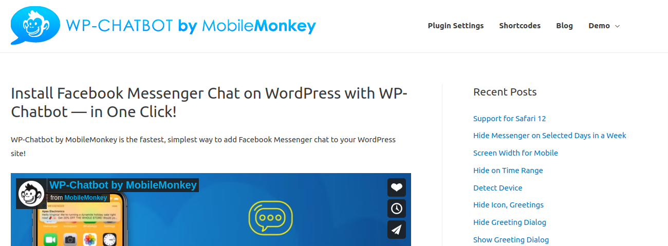 WP Chatbot da MobileMonkey