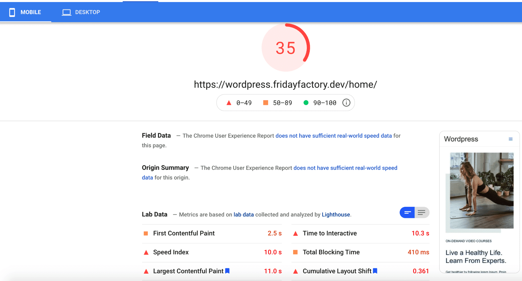 最適化されていないモバイルサイト-出典：PSI