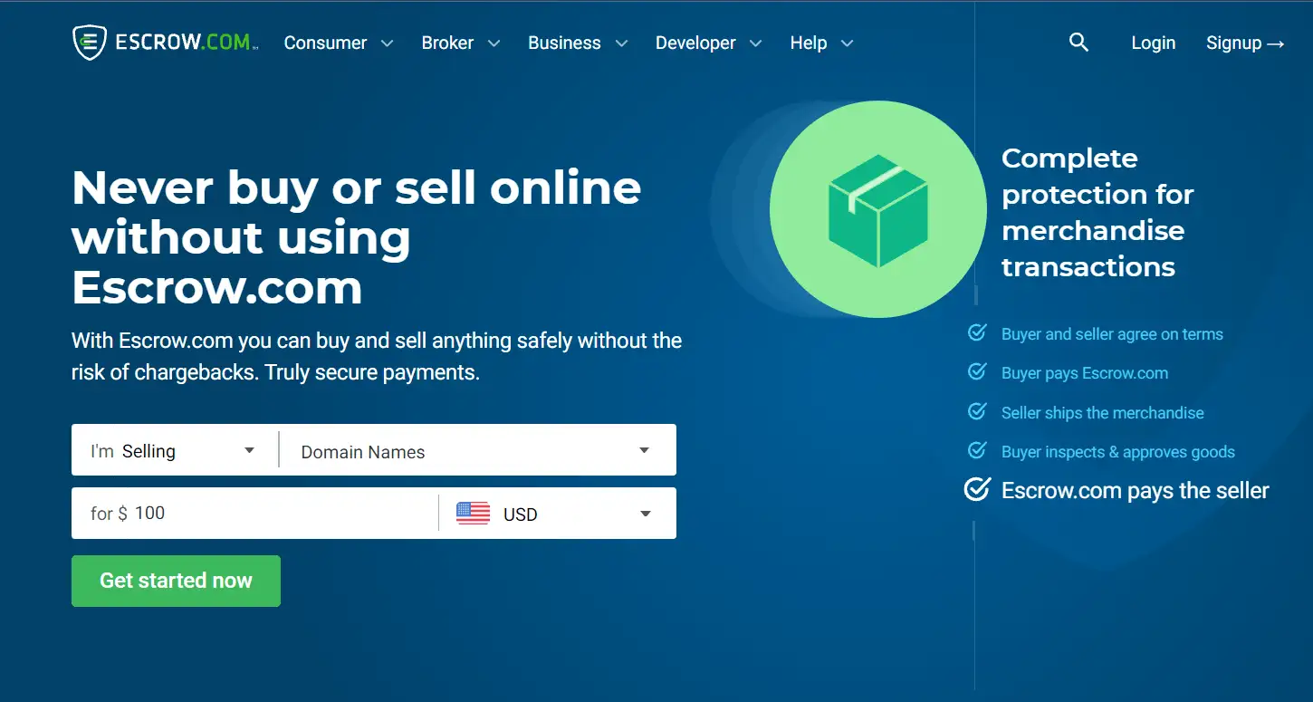 가장 좋은 방법으로 도메인을 판매하는 방법을 아는 데 중요한 도구가 될 수 있는 에스크로 홈페이지.