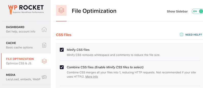 Ottimizzazione dei file (file CSS) - Dashboard WP Rocket