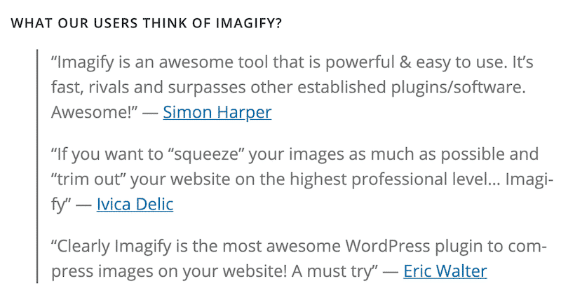 Imagify referencje - WordPress.org