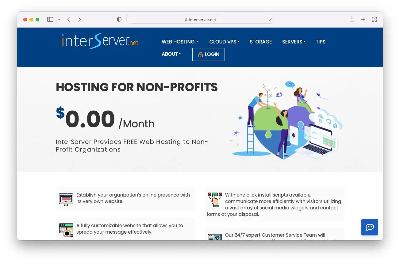 Hosting gratuito di siti Web senza scopo di lucro: InterSever